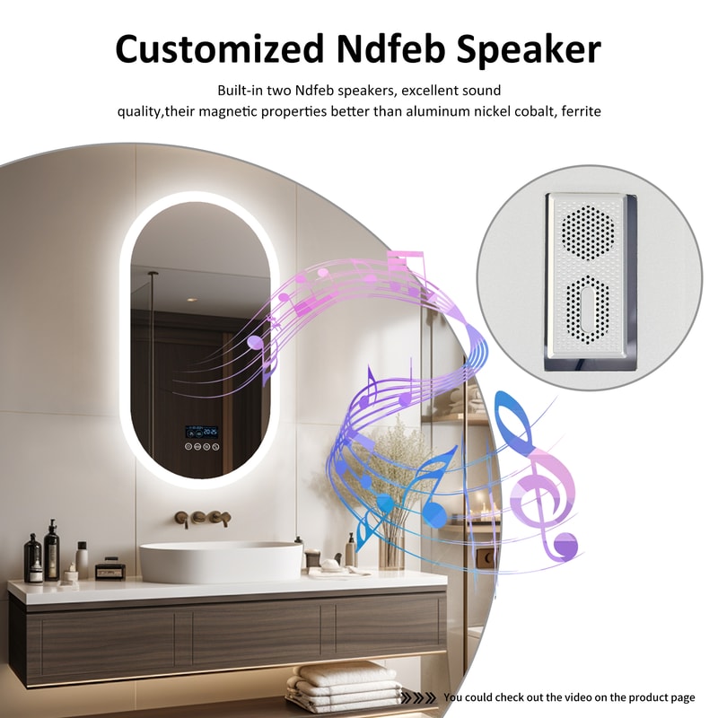 LED Lighted Bluetooth Bathroom Mirror, Backlit Dimming Vanity Mirror, Time and Date Display, Anti-Fog Function