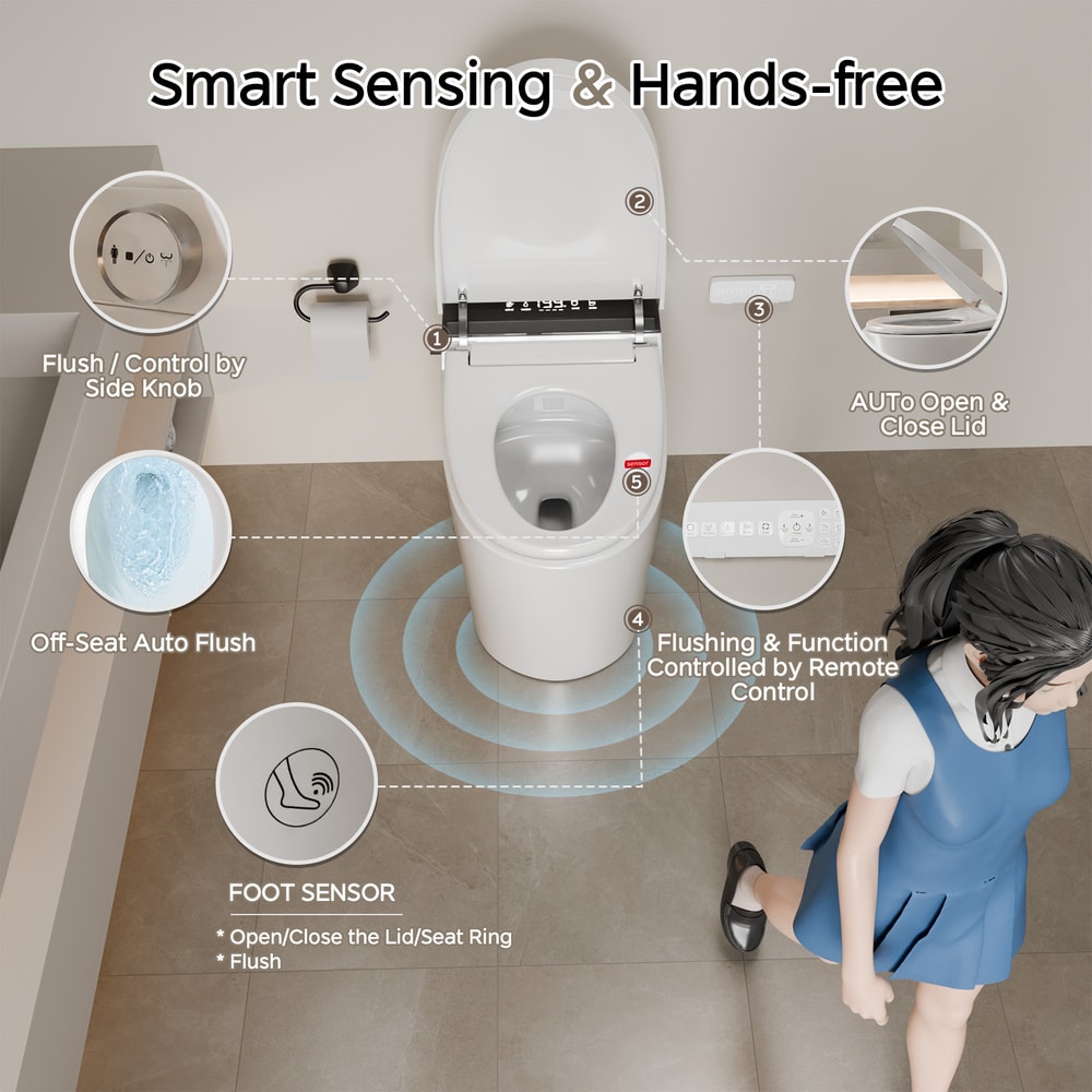 Smart Toilet with Built-in Bidet, AUTO Open/Close, Warm Water Sprayer, Heated Bidet Toilet Seat for Bathrooms, AUTO Dual