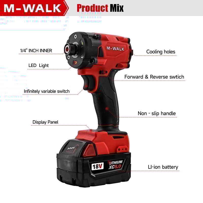 Max Torque Brushless Impact Driver High Power Screwdriver Electric Power Tool For Milwaukee Battery 5