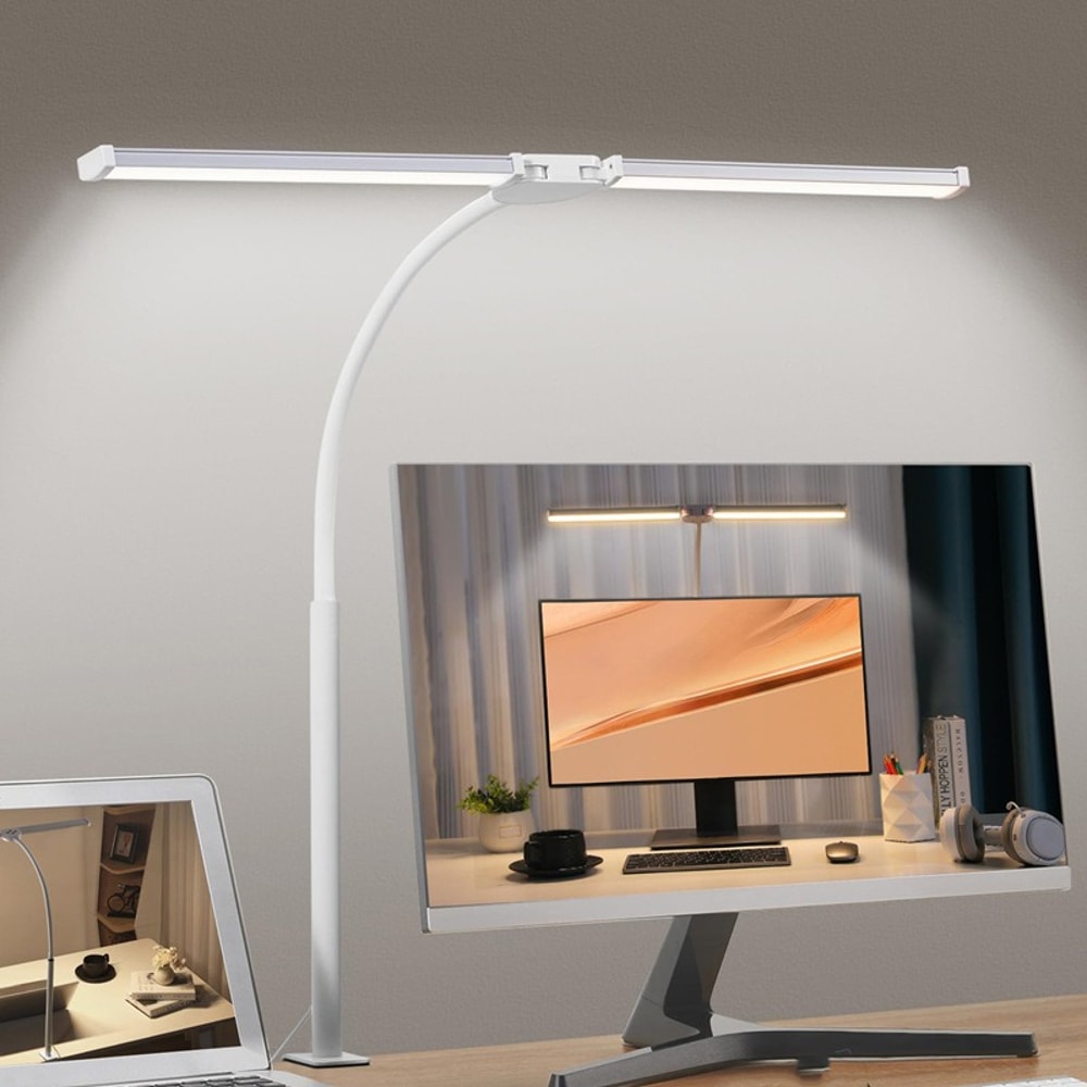 Double Head LED Desk Lamp, Dimmable PC Monitor Light, USB Table Lamp for Reading, Eye Protection, Modes for Office