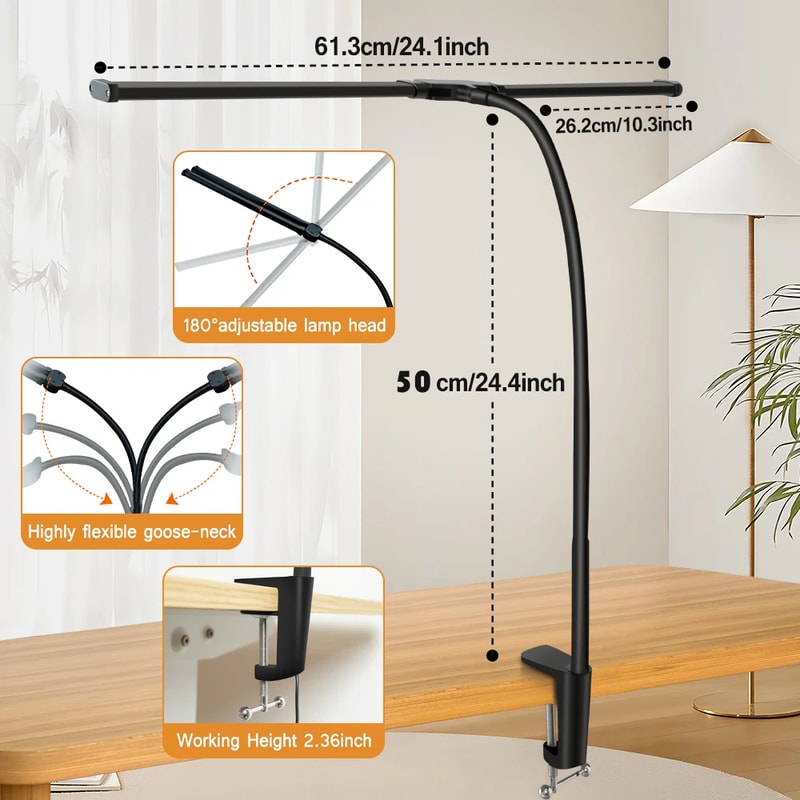 Double Head LED Desk Lamp, Dimmable PC Monitor Light, USB Table Lamp for Reading, Eye Protection, Modes for Office