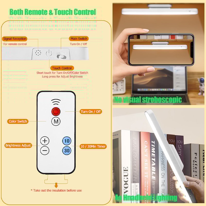 Remote LED Desk Lamp, Magnetic Hanging Night Light, USB Rechargeable Table Lamp, Reading Light For Cabinet, Closet