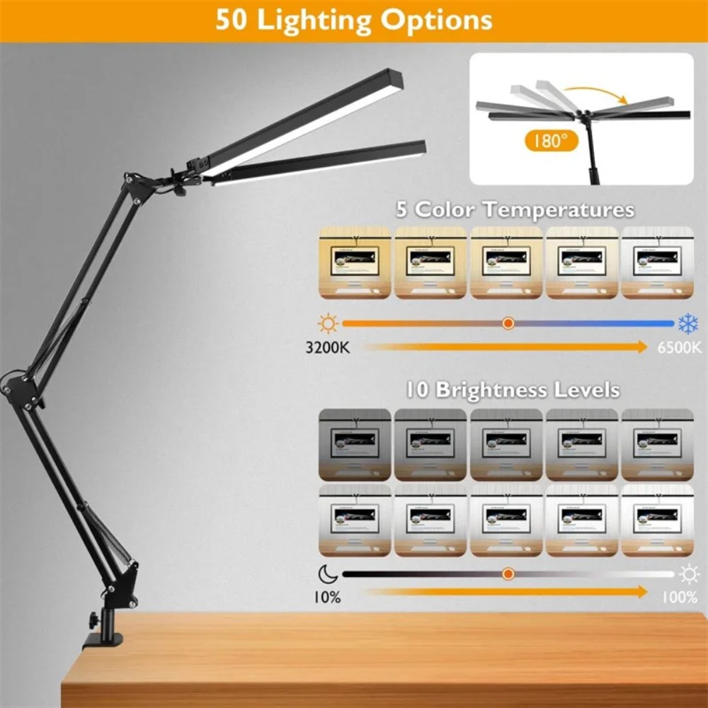 LED Desk Lamp For Home Adjustable EyeCaring Desk Light With Clamp Color Modes Brightness Settings F 2