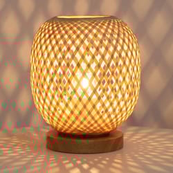 bohemian hand-woven bamboo table lamps, vintage vine rattan decorative lights for study, teahouse, bedside