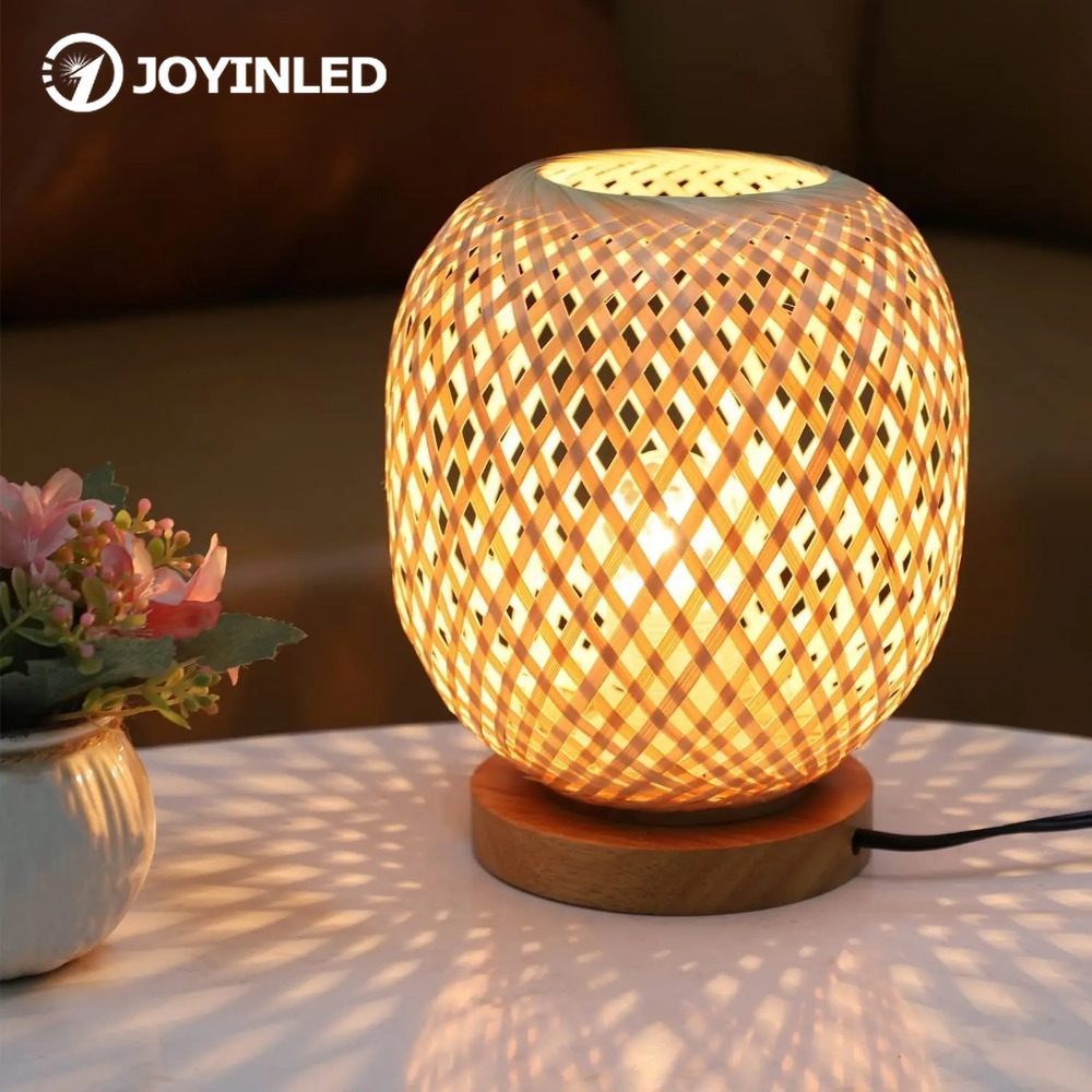 Bohemian Hand-woven Bamboo Table Lamps, Vintage Vine Rattan Decorative Lights for Study, Teahouse, Bedside
