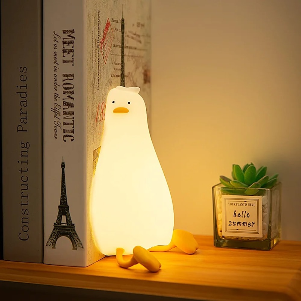 LED Duck Rechargeable Night Light Pat Silicone Lamp Cute Cartoon Bedside Nightlights For Children H 3