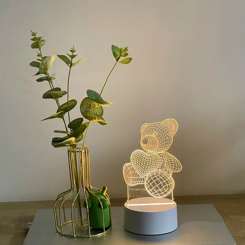 Creative Bear Lamp, Acrylic USB LED Night Light, Xmas Christmas Decorations for Home, Bedroom, Birthday, Wedding Gifts