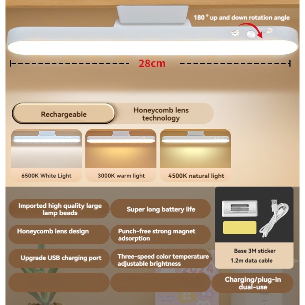 LED Magnetic Eye Protection Desk Lamp Remote Reading Switch USB Rechargeable ThreeSpeed Stepless Di 5