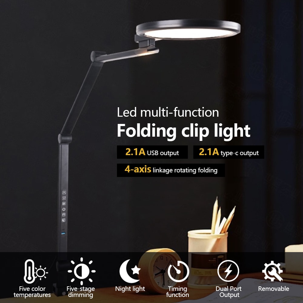 LED MultiFunctional Foldable Clip Reading Desk Lamp USB Output 5Colour Temperature EyeCring Desk La 2