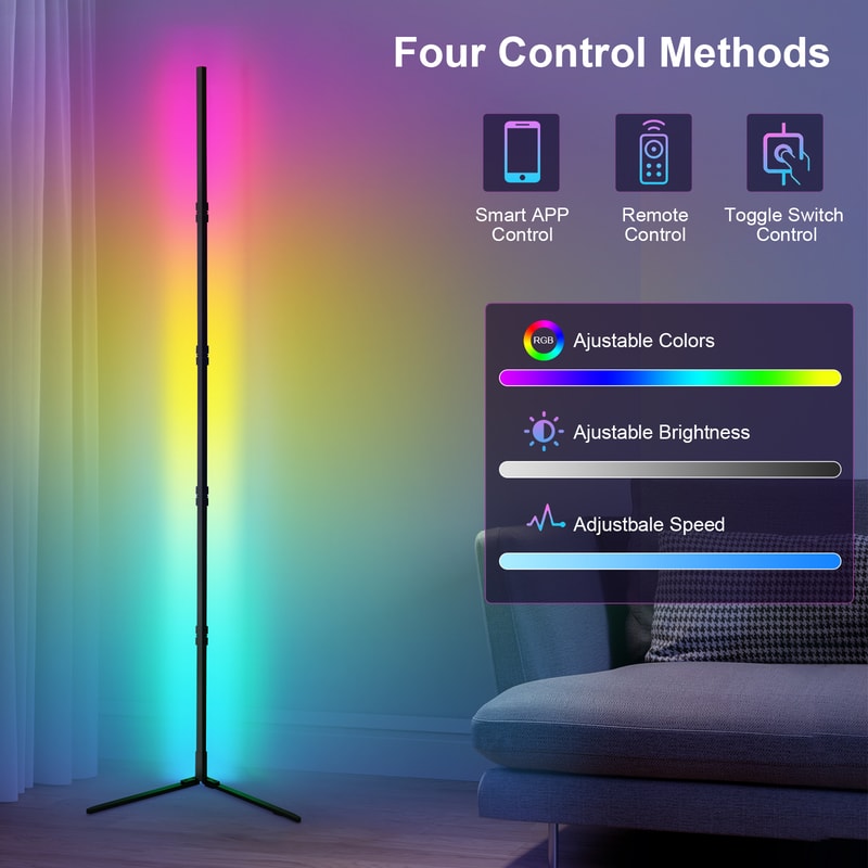 Tuya Floor Lamp with Smart APP Control, Modern LED Corner Light, Atmospheric Stand Lighting for Festival, Remote Control