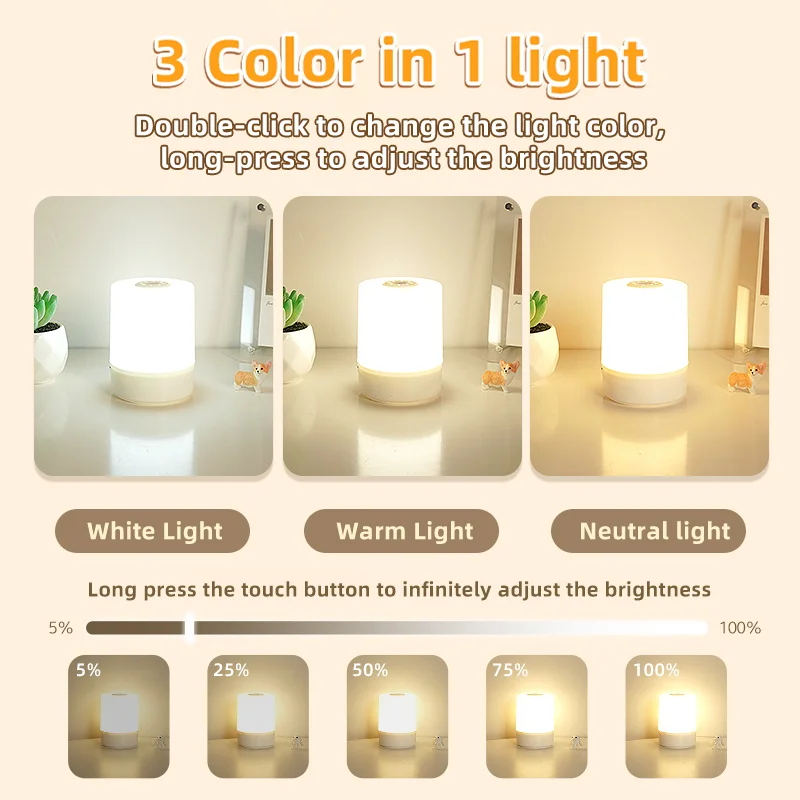 Touch Night Lamp, Dimming Bedroom Bedside Lamp, USB Charging Night Light, Ambient Light, Soft Light Table Lamp for Kids