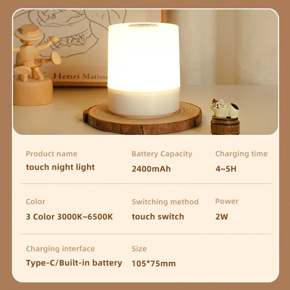 Touch Night Lamp, Dimming Bedroom Bedside Lamp, USB Charging Night Light, Ambient Light, Soft Light Table Lamp for Kids