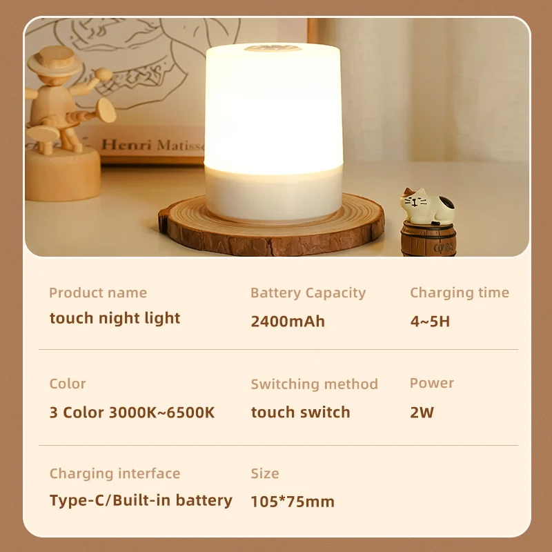 Touch Night Lamp, Dimming Bedroom Bedside Lamp, USB Charging Night Light, Ambient Light, Soft Light Table Lamp for Kids