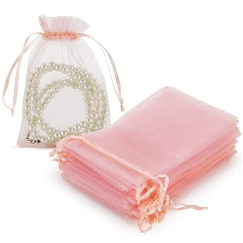 Pink Organza Drawstring Jewelry Small Bag For Earring Favor Wedding Packaging Pouch Organizer For B 8