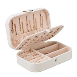 portable jewelry box, travel jewelry case organizer, leather storage zipper display box with button closure for jewelers