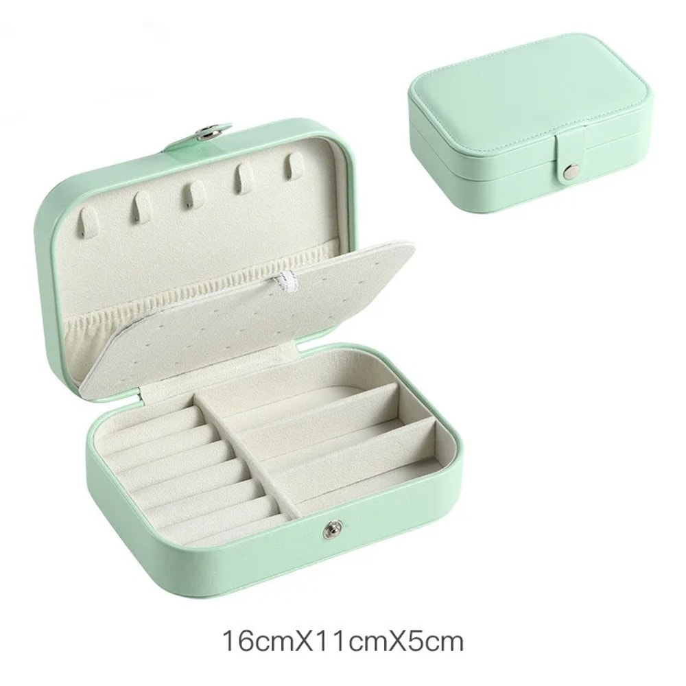 Portable Jewelry Box Travel Jewelry Case Organizer Leather Storage Zipper Display Box With Button C 8