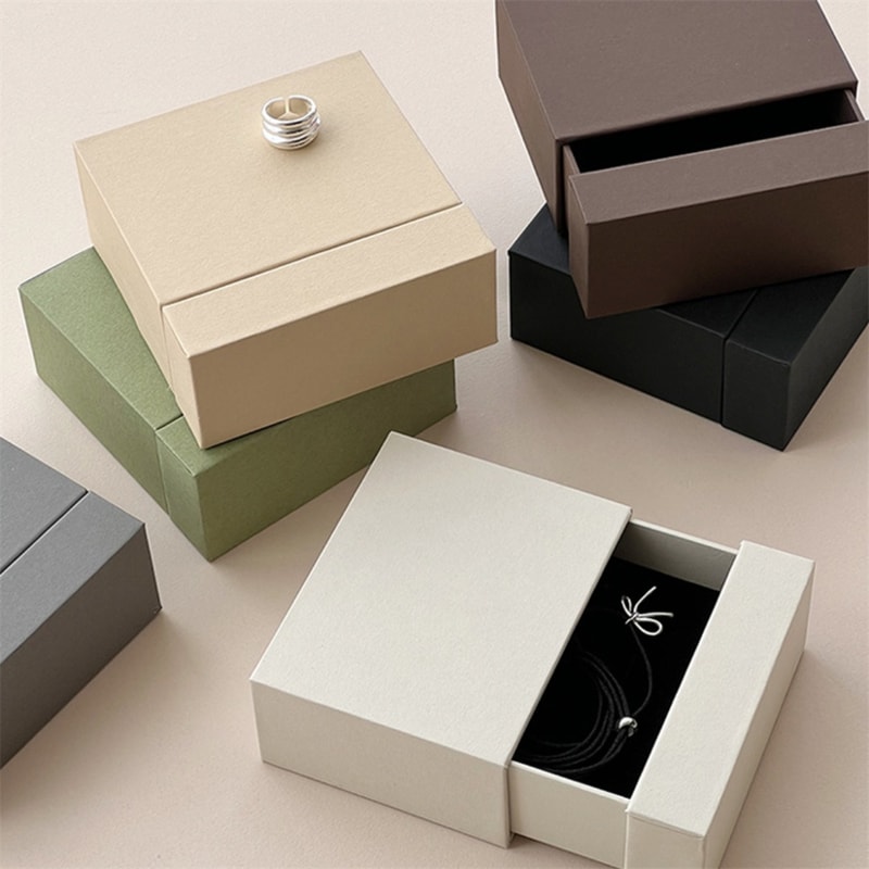 Creative Drawer Jewelry Packaging Box, Necklace Ring Storage Organizer, Earring Bracelet Display Stand Solid Color Paper