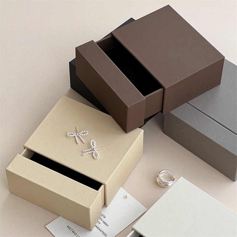 Creative Drawer Jewelry Packaging Box, Necklace Ring Storage Organizer, Earring Bracelet Display Stand Solid Color Paper