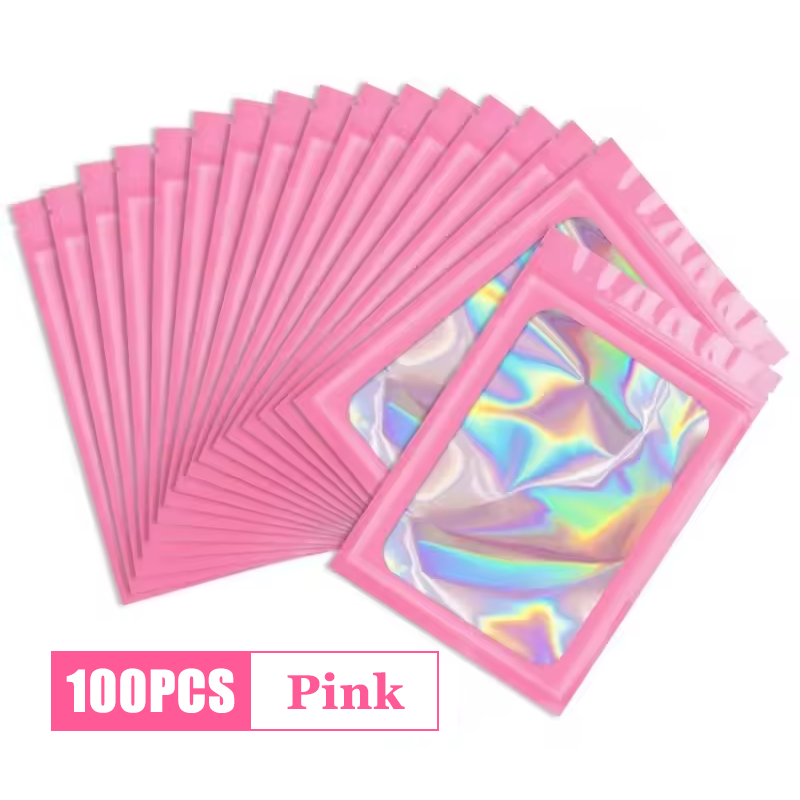 Holographic Ziplock Bags Plastic Laser Iridescent Zip Bag For Jewelry Manicure Eyelash Display Earr 7