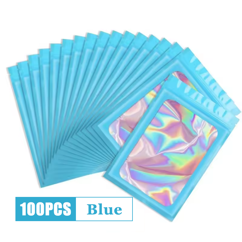Holographic Ziplock Bags Plastic Laser Iridescent Zip Bag For Jewelry Manicure Eyelash Display Earr 10
