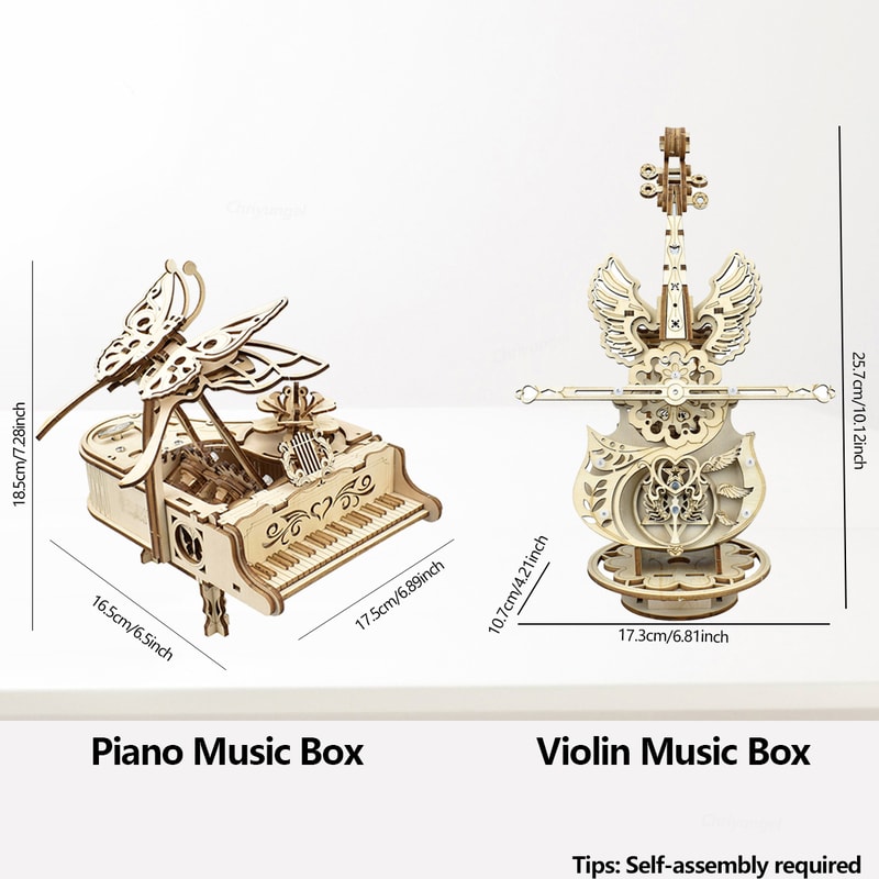 Wooden Puzzle Music Box Piano Model Kit, DIY Assembly Musical Instrument Building Kits, Home Decor Crafts Gift for Adult