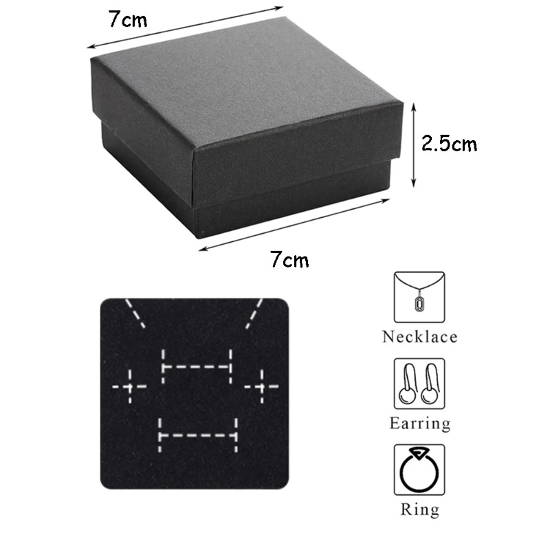 Black Kraft Jewelry Gift Box, Cardboard Ring Necklace Earring Organizer, Packaging Case with Sponge Inside