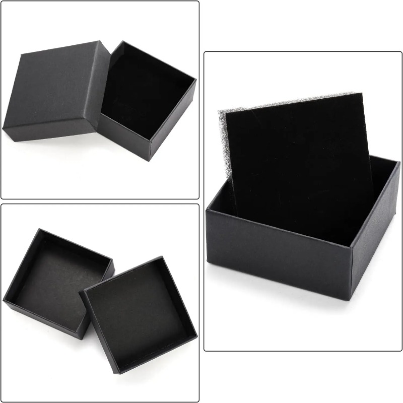 Black Kraft Jewelry Gift Box, Cardboard Ring Necklace Earring Organizer, Packaging Case with Sponge Inside