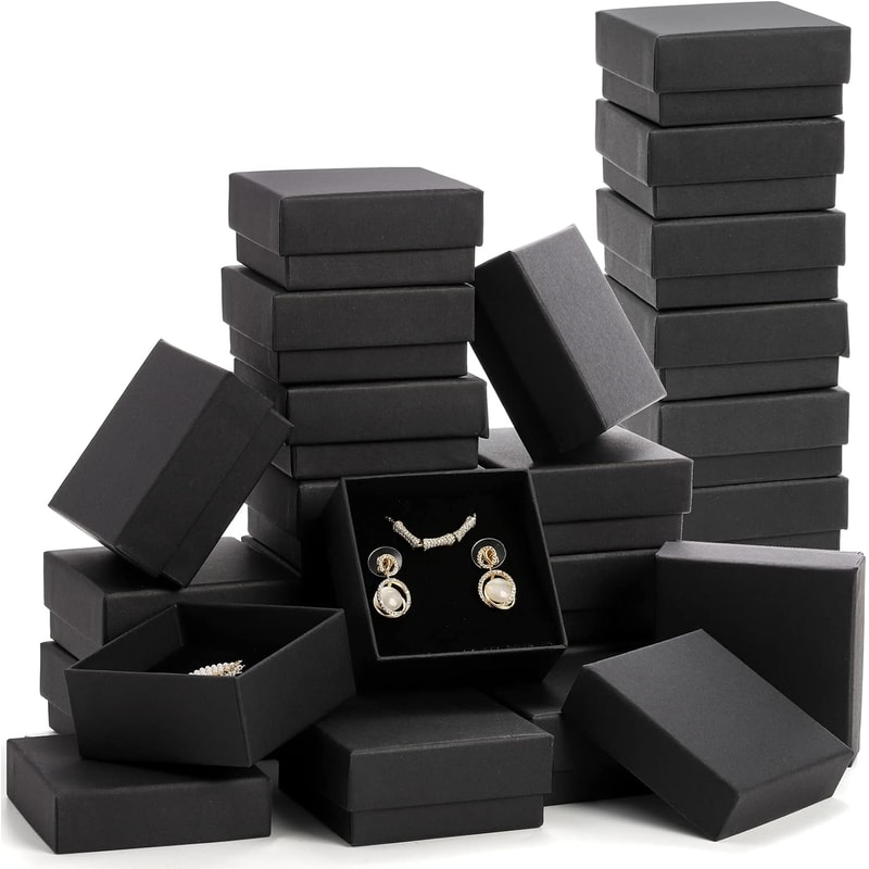Black Kraft Jewelry Gift Box, Cardboard Ring Necklace Earring Organizer, Packaging Case with Sponge Inside
