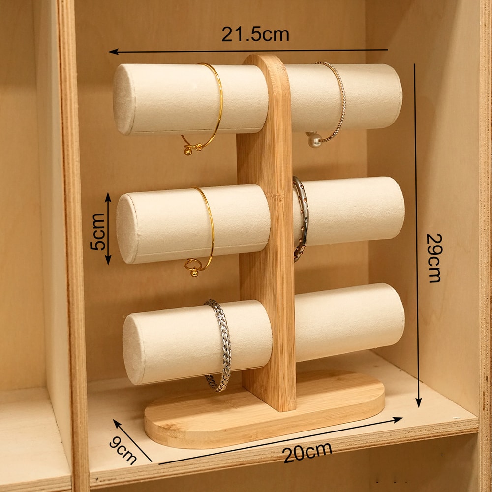 Double Layer Rack Organizer, Wood Jewelry Bracelet Storage Display, Chain Watch Stand Holder for Women, Easy Assembly