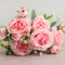 Rose Pink Silk Bouquet Peony Artificial Flower, Big Heads, Small Buds, Bride Wedding Home Decoration