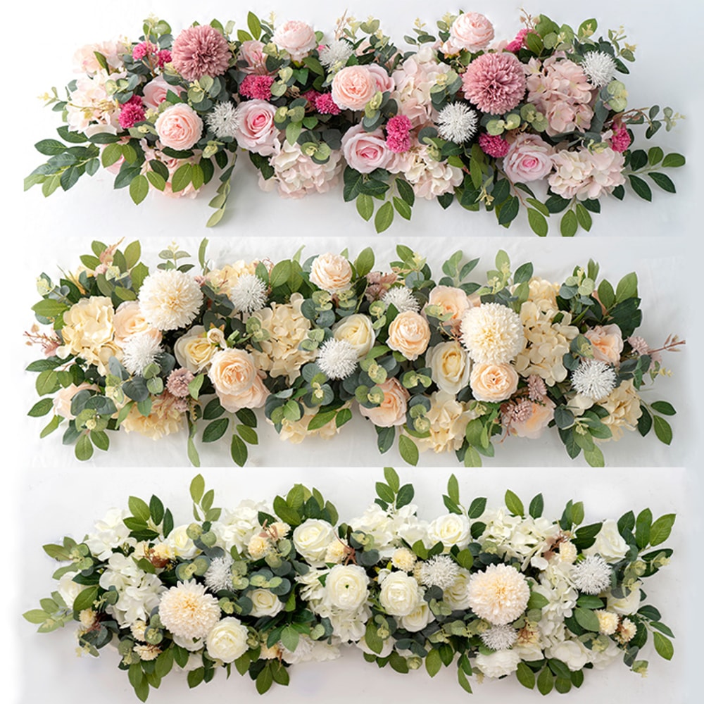 Luxury White Rose Artificial Flower Row, Wedding Table Centerpiece, Backdrop Wall Arches, Floral Party Stage Decor