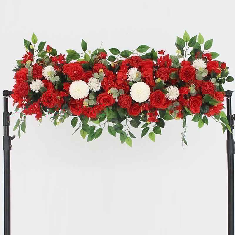 Luxury White Rose Artificial Flower Row, Wedding Table Centerpiece, Backdrop Wall Arches, Floral Party Stage Decor