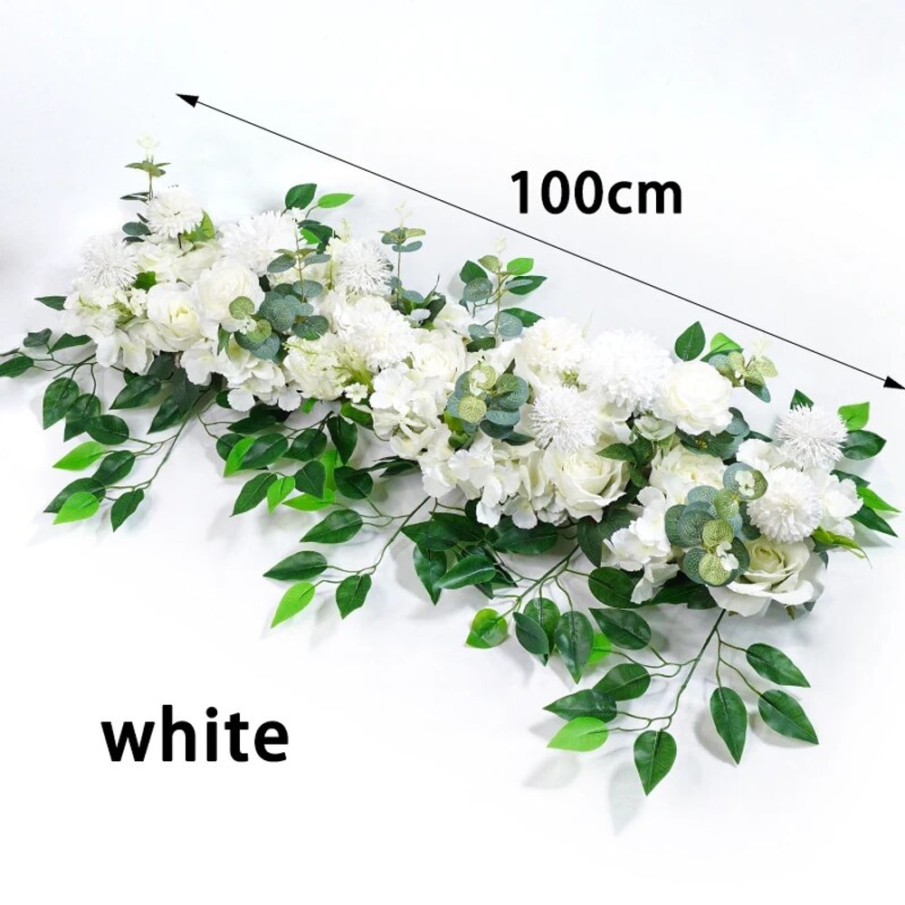Luxury White Rose Artificial Flower Row, Wedding Table Centerpiece, Backdrop Wall Arches, Floral Party Stage Decor