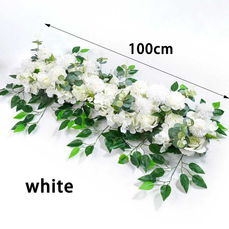 Luxury White Rose Artificial Flower Row, Wedding Table Centerpiece, Backdrop Wall Arches, Floral Party Stage Decor