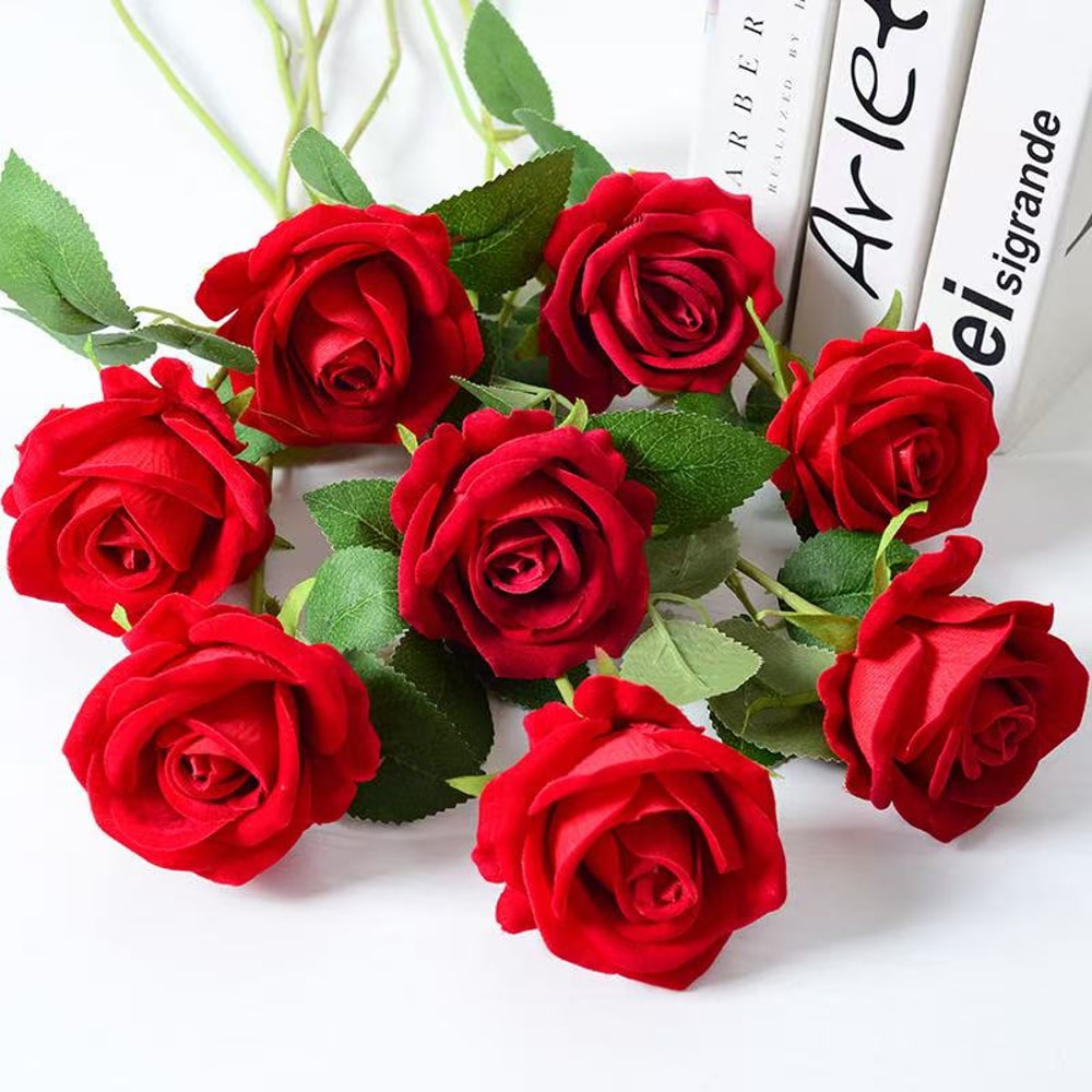 Artificial Red Roses, Realistic Fake Rose Branch for Wedding Home Decor, Roses Artificial Flowers for Floral Arrangement