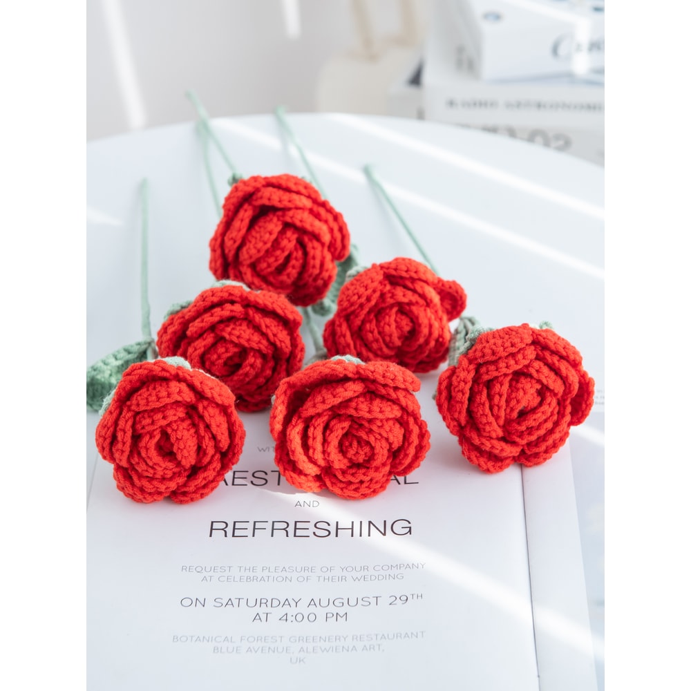 Artificial Handmade Crochet Rose, Wedding Bridal Bouquet, Outdoor Garden Arch, DIY Gift Box, Home Bonsai, Party Decor