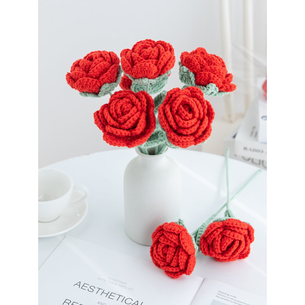 Artificial Handmade Crochet Rose, Wedding Bridal Bouquet, Outdoor Garden Arch, DIY Gift Box, Home Bonsai, Party Decor