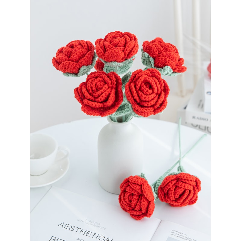 Artificial Handmade Crochet Rose, Wedding Bridal Bouquet, Outdoor Garden Arch, DIY Gift Box, Home Bonsai, Party Decor