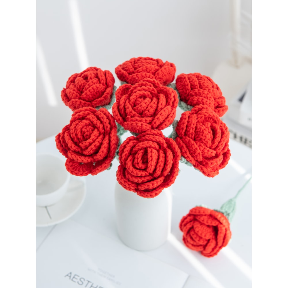 Artificial Handmade Crochet Rose, Wedding Bridal Bouquet, Outdoor Garden Arch, DIY Gift Box, Home Bonsai, Party Decor