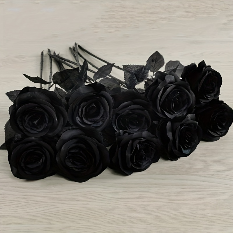 Artificial Black Roses Fake Flowers, Long Stem for Halloween, Wedding Party, Tabletop Home Decor