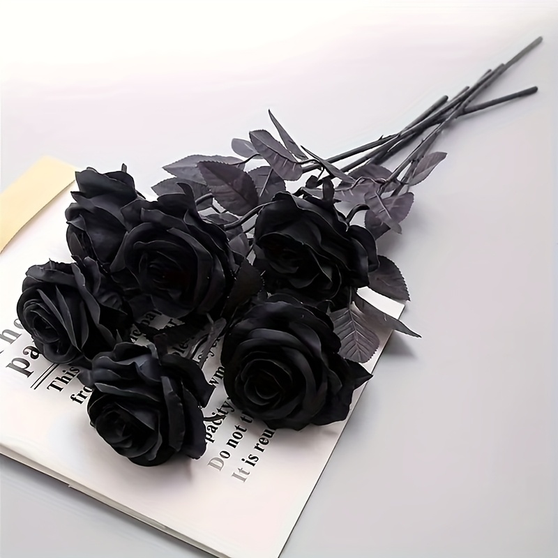 Artificial Black Roses Fake Flowers, Long Stem for Halloween, Wedding Party, Tabletop Home Decor
