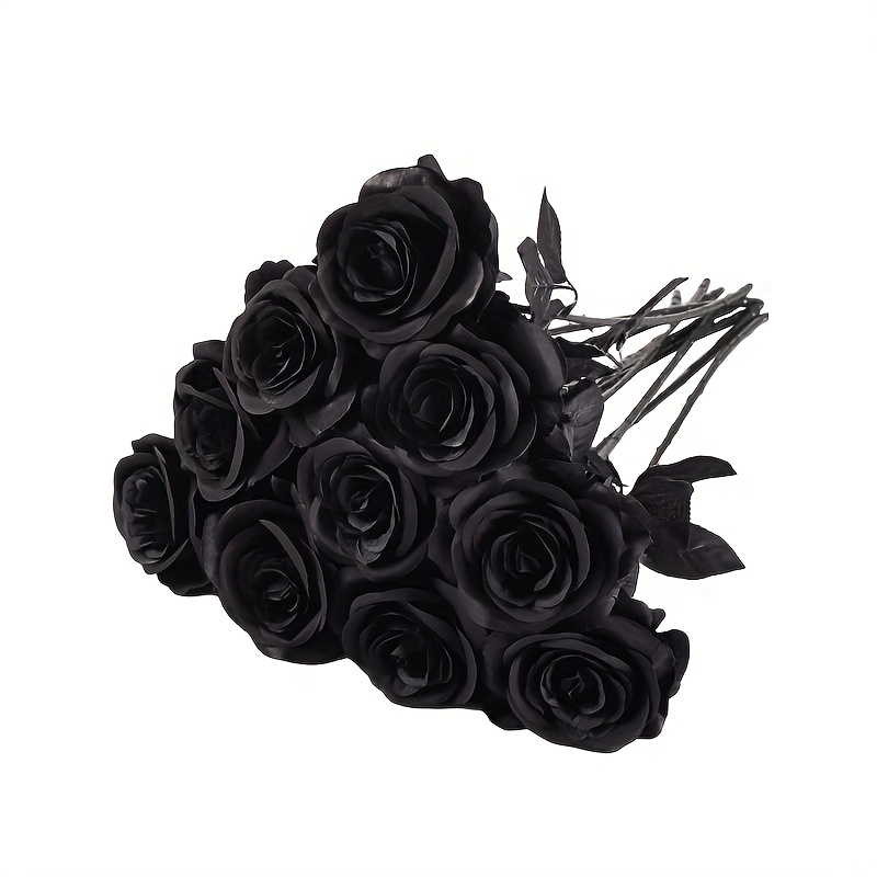 Artificial Black Roses Fake Flowers, Long Stem for Halloween, Wedding Party, Tabletop Home Decor