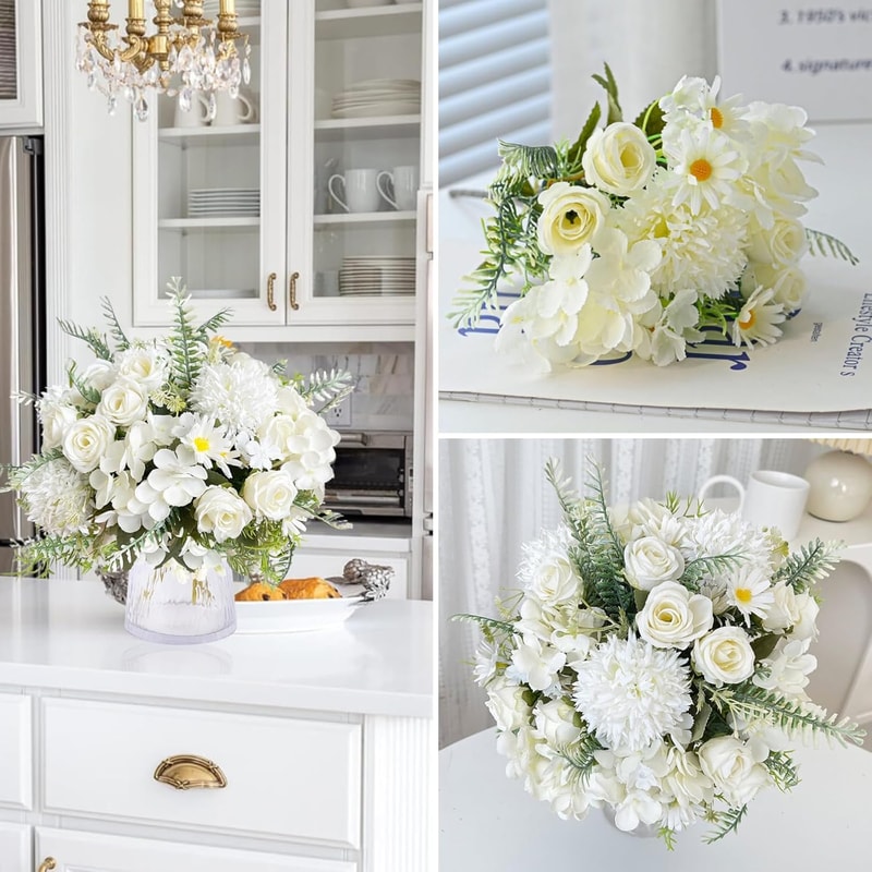 Artificial Flower, Wedding Bedroom Decoration, Bridal Bouquet, Silk Roses Hydrangeas, Vase for Garden, Home, Outdoor