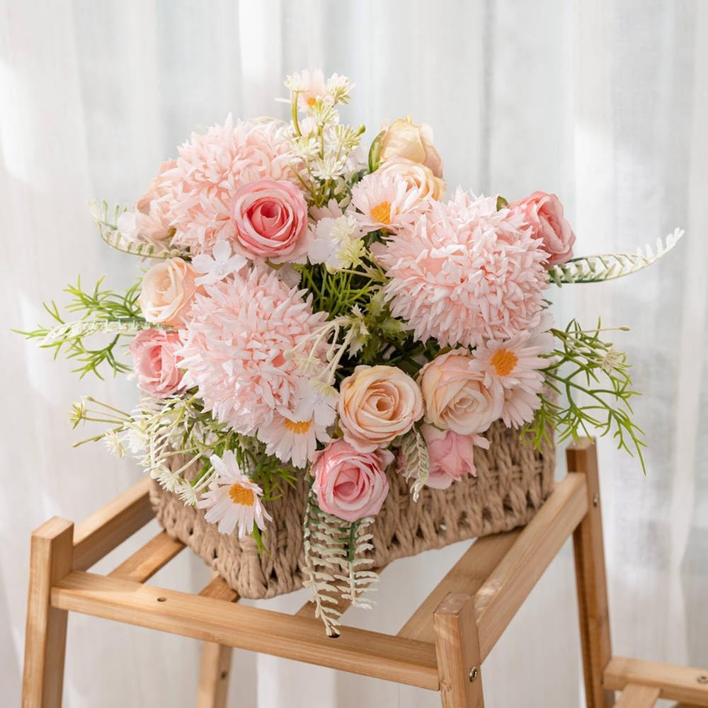 Artificial Flower, Wedding Bedroom Decoration, Bridal Bouquet, Silk Roses Hydrangeas, Vase for Garden, Home, Outdoor