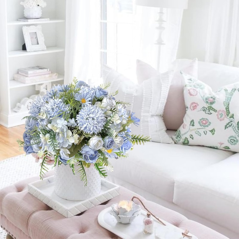 Artificial Flower, Wedding Bedroom Decoration, Bridal Bouquet, Silk Roses Hydrangeas, Vase for Garden, Home, Outdoor