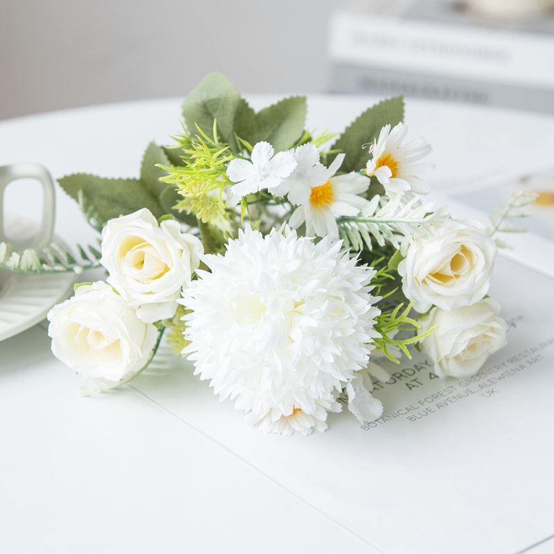 Artificial Flower, Wedding Bedroom Decoration, Bridal Bouquet, Silk Roses Hydrangeas, Vase for Garden, Home, Outdoor