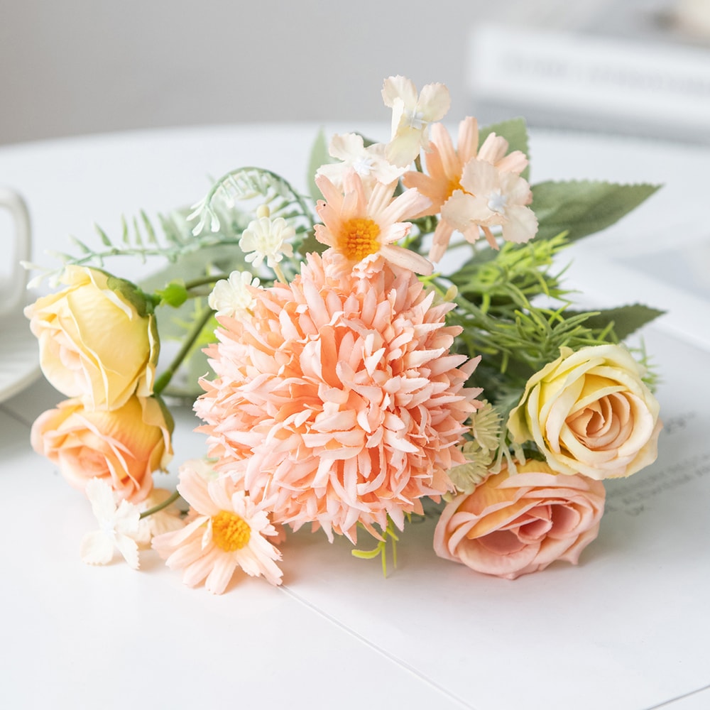 Artificial Flower, Wedding Bedroom Decoration, Bridal Bouquet, Silk Roses Hydrangeas, Vase for Garden, Home, Outdoor