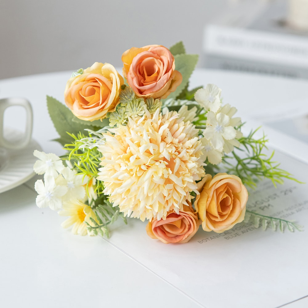 Artificial Flower, Wedding Bedroom Decoration, Bridal Bouquet, Silk Roses Hydrangeas, Vase for Garden, Home, Outdoor