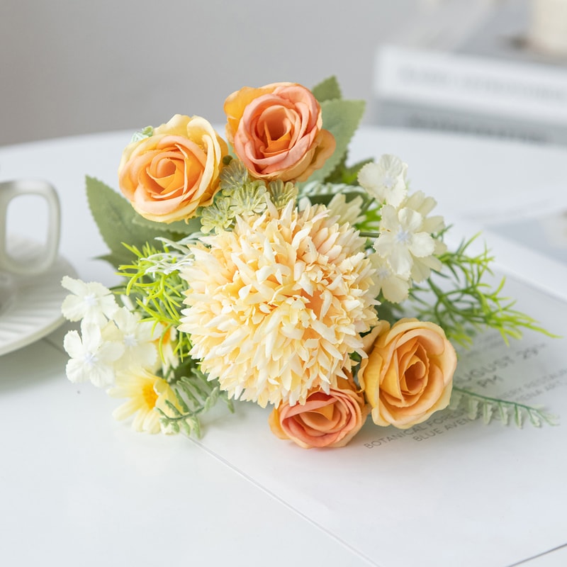 Artificial Flower, Wedding Bedroom Decoration, Bridal Bouquet, Silk Roses Hydrangeas, Vase for Garden, Home, Outdoor