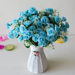 artificial mini roses flower bouquet, home living room decor, office desktop ornament, fake flowers for wedding party